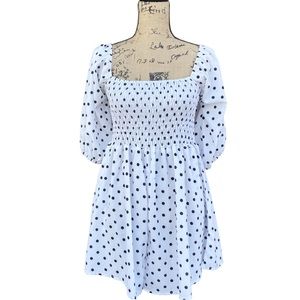 Nic & Jo White Smocked Romper With Black Polka Dots Size Large